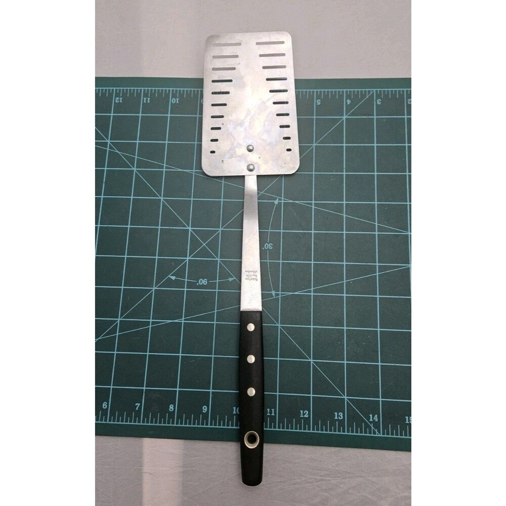 Maid of Honor Slotted Spatula 13.5" stainless steel Sears Vintage black handle